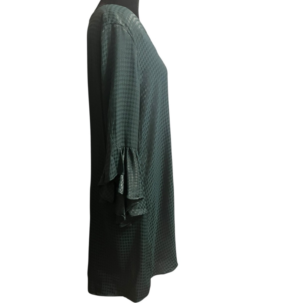 Calvin Klein Green Houndstooth Ruffle Sleeve Dress Size 6 - Picture 2 of 11